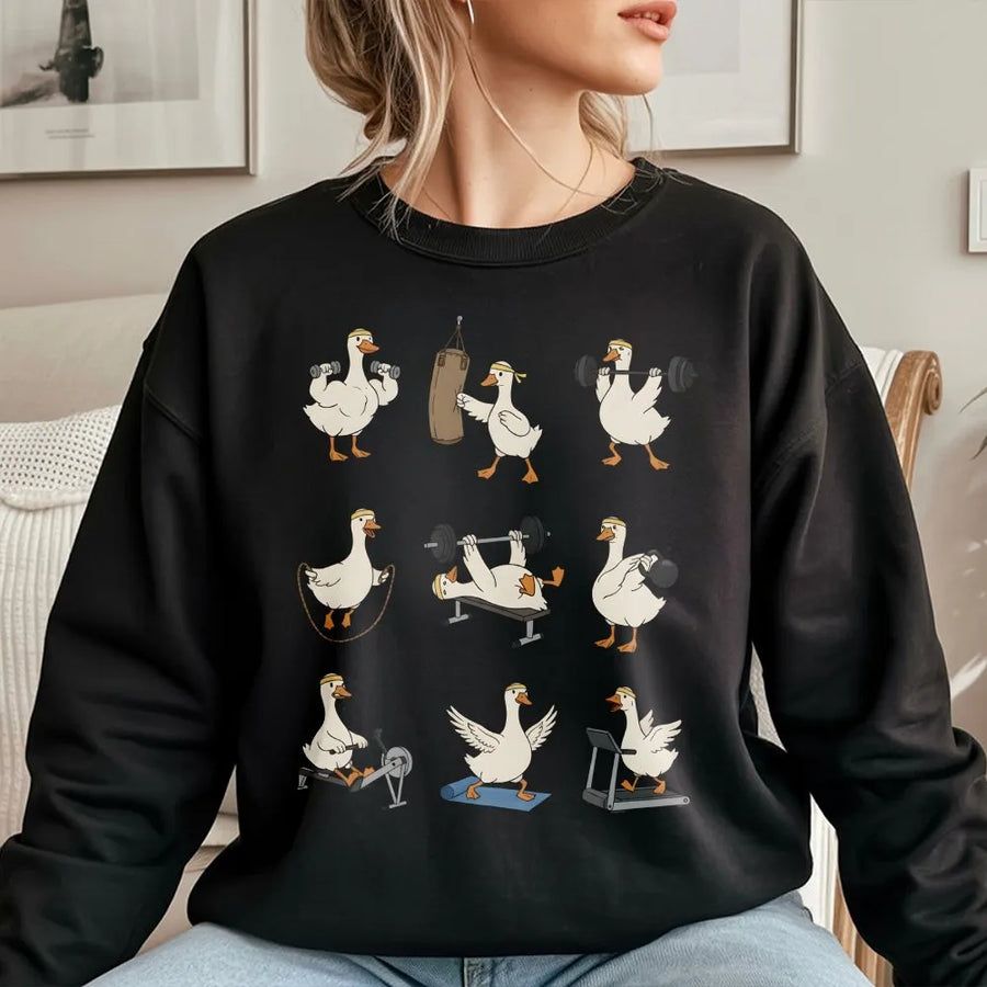 Funny Goose Workout Sweatshirt | Silly Gym Graphic Apparel | Cotton Blend Unisex Pullover | Gift for Fitness Lovers and Gym Goers