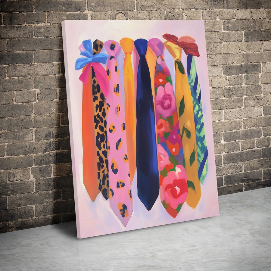 Colorful Necktie Wall Art | Abstract Fashion Painting | Premium Gallery-Wrapped Canvas | Sophisticated Home Decor Gift for Him