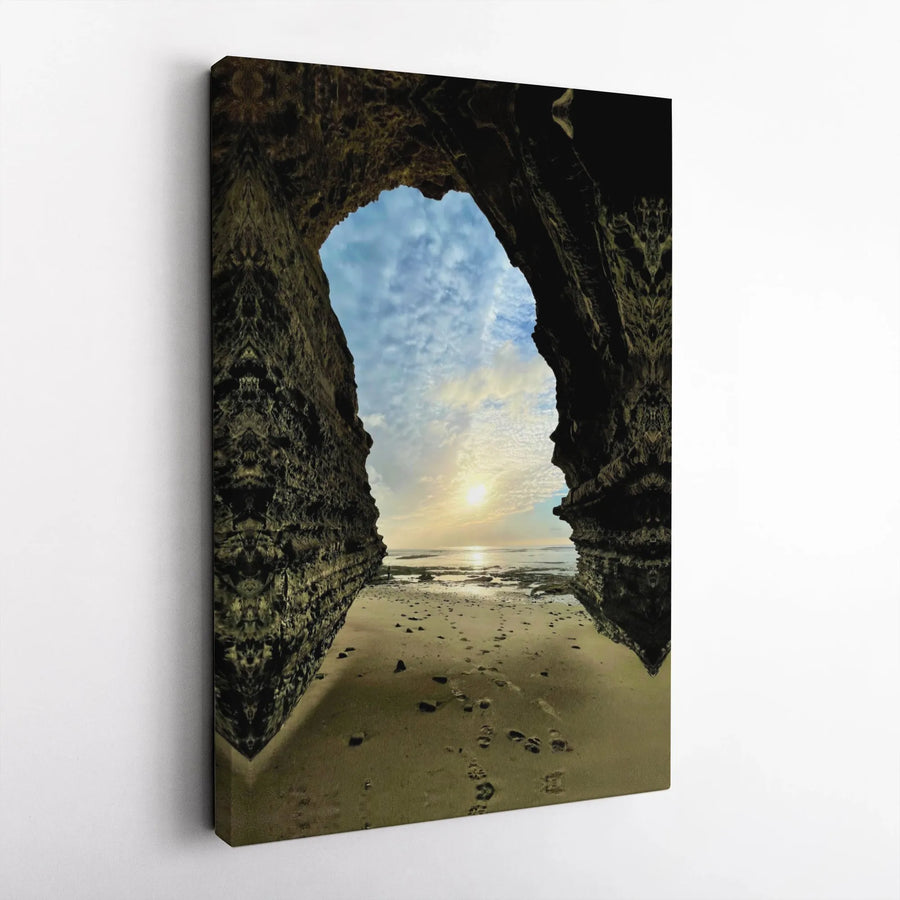 Sea Cave Ocean Sunset Canvas Wall Art | Dramatic Coastal Arch View | Premium Gallery Wrap Print | Serene Beach Decor for Home or Office