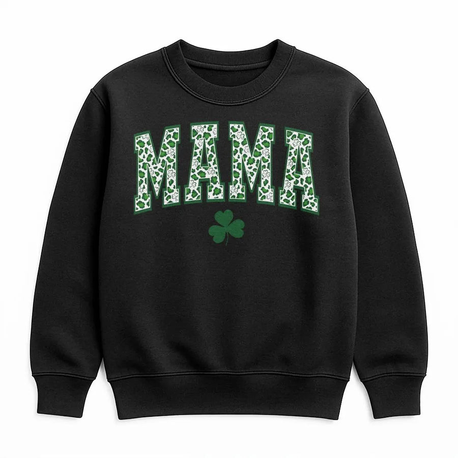 Mama Shamrock Sweatshirt | St. Patrick's Day Irish Clover Print | Premium Cotton Blend Crewneck | Lucky Mom Gift For Her