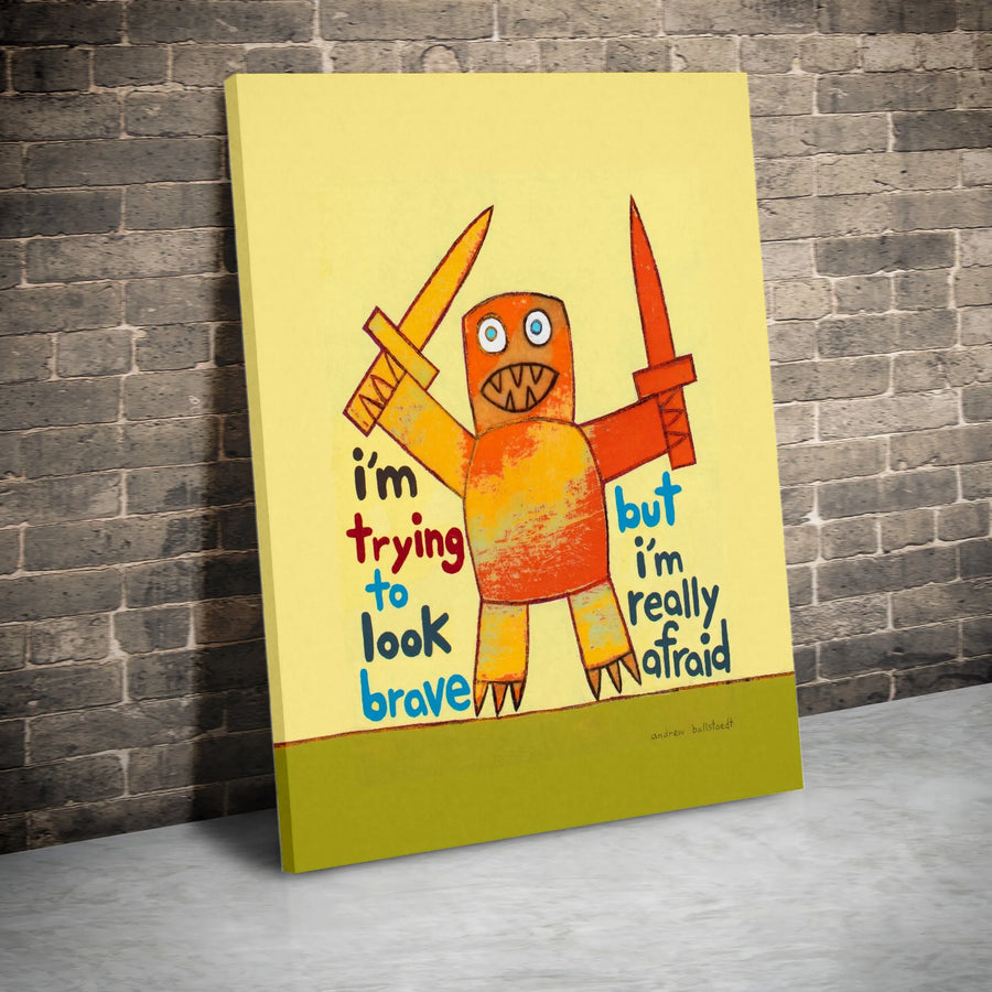 Anxiety Monster Canvas Wall Art | 'I'm Trying To Look Brave' Quote | Premium Fade-Resistant Print | Kids Room Decor & Therapist Office Gift