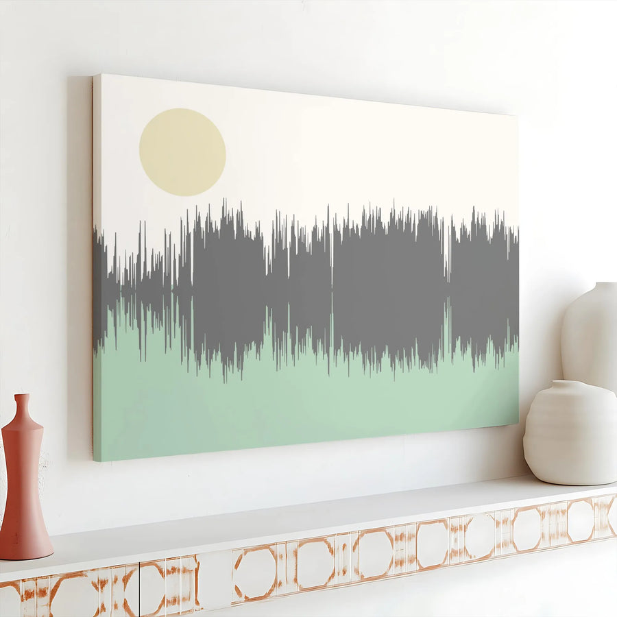 Minimalist Soundwave Landscape Canvas Print | Abstract Sun Mountain Wall Art | Premium Gallery Wrapped | Modern Home Office Decor