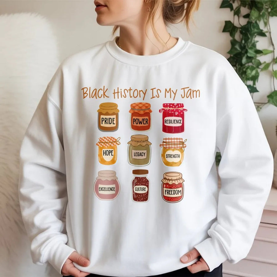 Black History Is My Jam Sweatshirt | Black Pride Graphic Print | Premium Cotton Blend | Inspirational BHM Gift for Educators & Activists