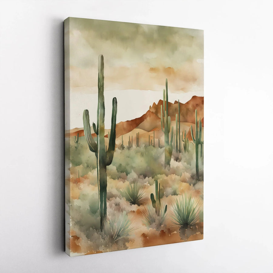 Desert Cactus Canvas Wall Art | Watercolor Southwestern Landscape Print | Premium Thick Gallery Canvas | Modern Boho Home Decor Gift