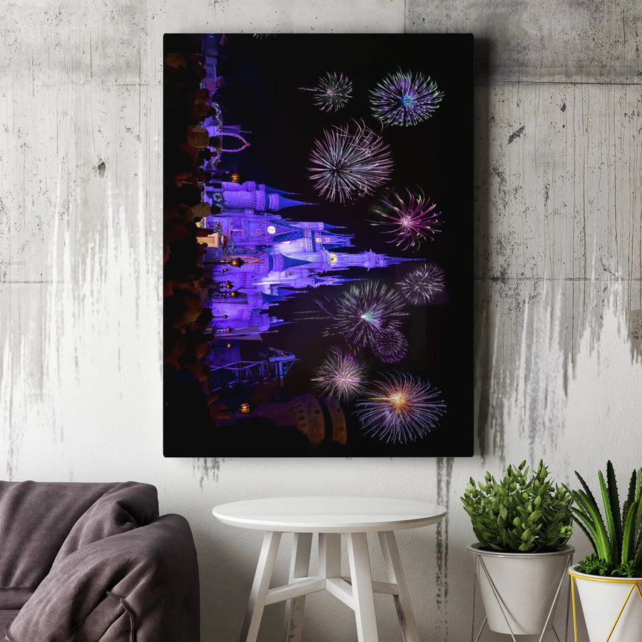 Castle Fireworks Wall Art | Enchanted Night Palace Canvas Print | Premium Gallery Wrap 1.25 Inch Depth | Magical Home Decor Gift for Fantasy Lovers