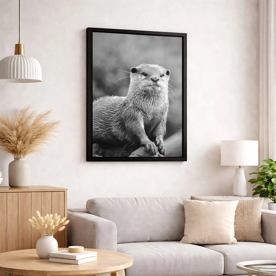 Otter Portrait Canvas Print | Black and White Wildlife Wall Art | Premium Gallery Wrapped Canvas | Nature Lover Gift for Home Office Decor