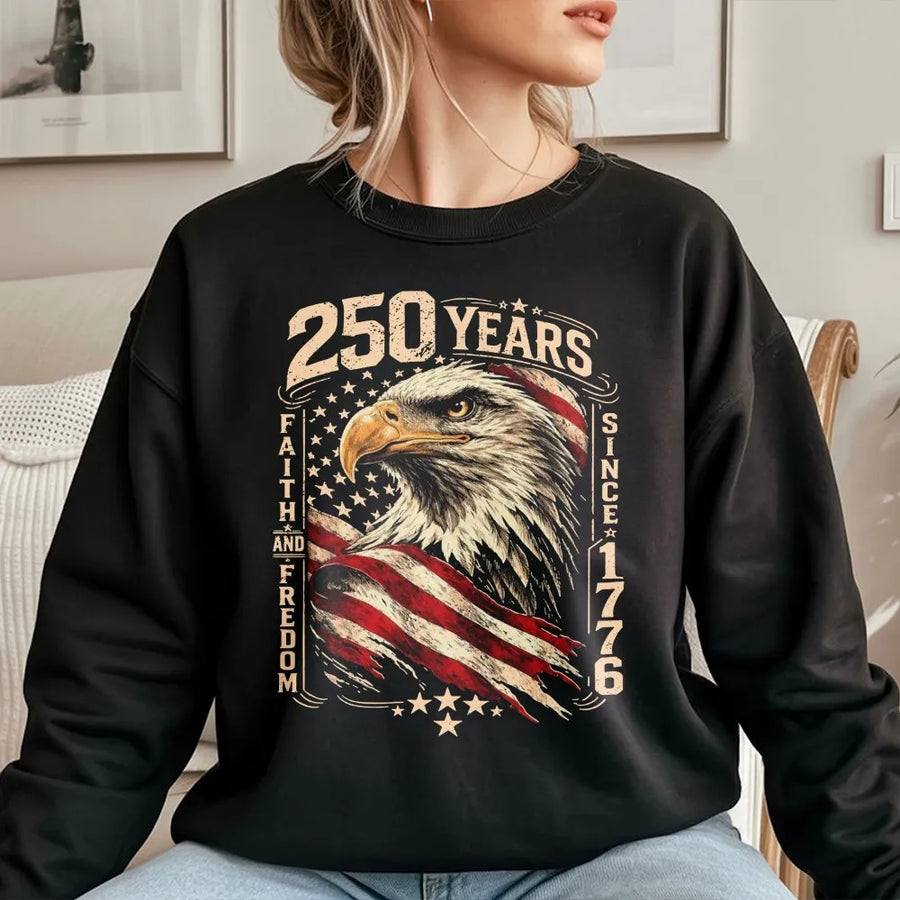 250 Years of Freedom Sweatshirt | Vintage Eagle & American Flag Graphic | Premium Cotton Blend | Unisex USA Patriot Gift for 2026