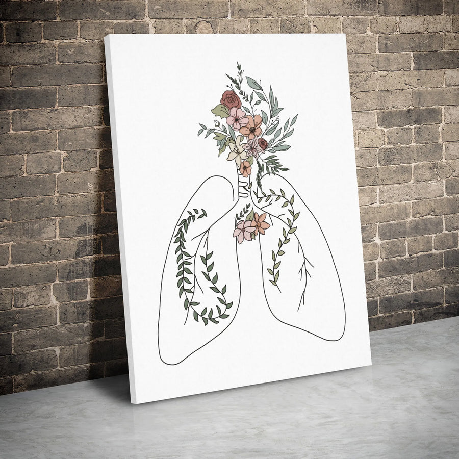 Floral Anatomical Lungs Canvas | Botanical Line Art Wall Decor | Premium Gallery Wrap Print | Medical Office or Home Gift