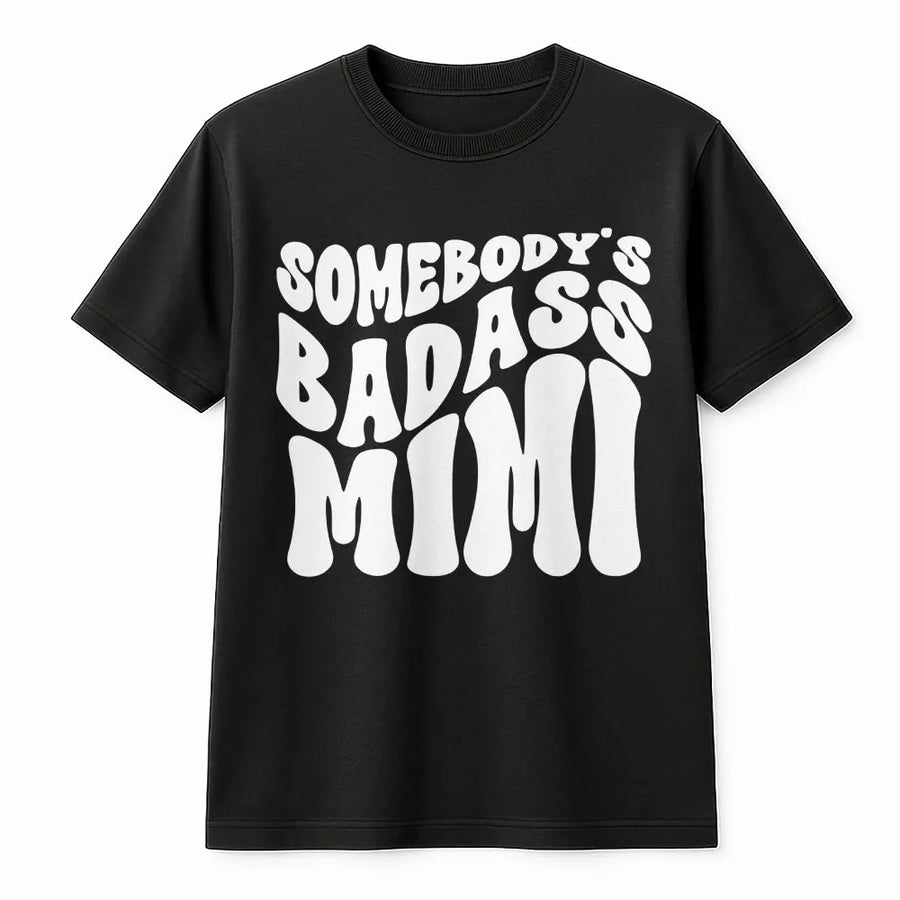 Badass Mimi T-Shirt | Retro Wavy Text Graphic | Premium Soft Pullover | Funny Mothers Day Gift for Grandma