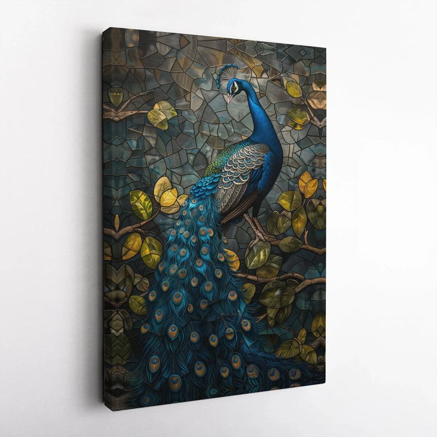Stained Glass Peacock Canvas Wall Art | Elegant Bird Mosaic Print | Premium Fade-Resistant Decor | Sophisticated Living Room Home Gift