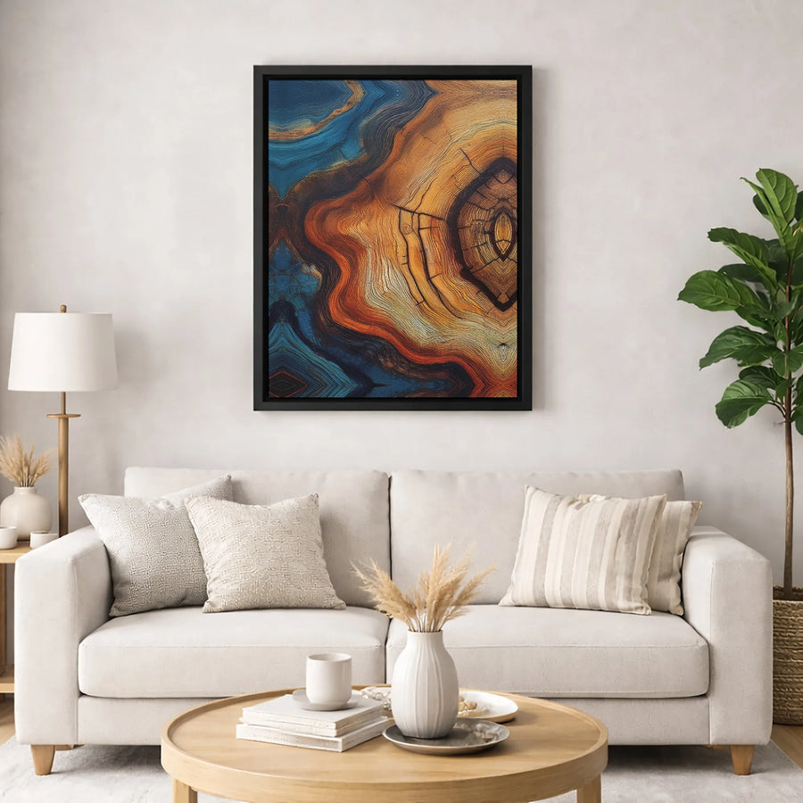 Abstract Wood Grain Canvas Print | Blue and Orange Agate Gemstone Art | Gallery Quality 1.25 Inch Profile | Modern Home Office Wall Decor