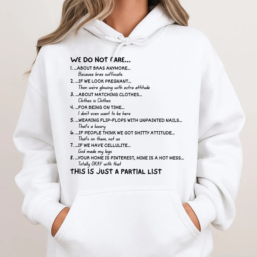 We Do Not Care Club Hoodie | Funny Sarcastic Quote Sweatshirt | Premium Cotton Blend | Relatable Gift For Women Mom Gen X Humor