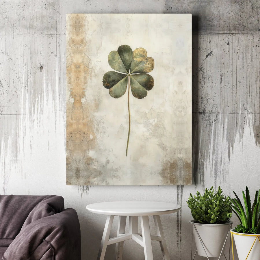 Four Leaf Clover Canvas Art | Vintage Botanical Illustration | Premium Gallery Wrapped Print | Good Luck Gift for Farmhouse Home Decor