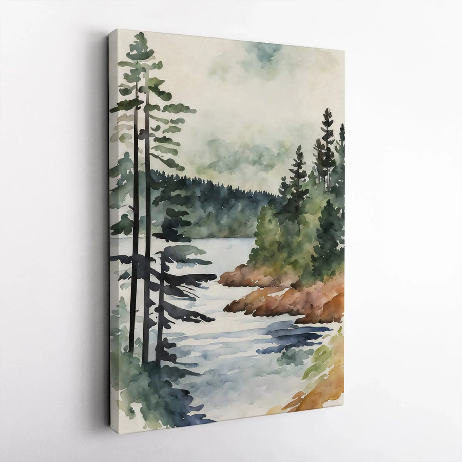 Watercolor Forest Canvas Wall Art | Serene Pine Tree Landscape Print | Premium Gallery Wrap | Rustic Cabin & Home Decor Gift