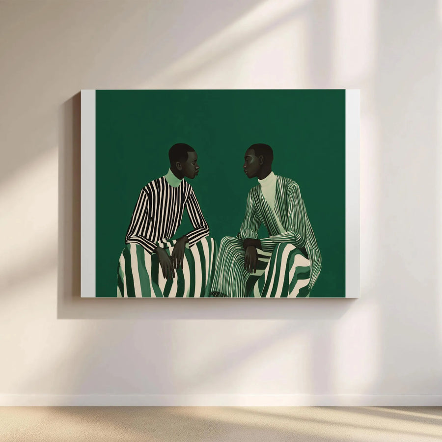 Modern Black Male Figure Wall Art | Minimalist Emerald Green Portrait | Premium Gallery Wrap Canvas | Sophisticated Home Decor Gift