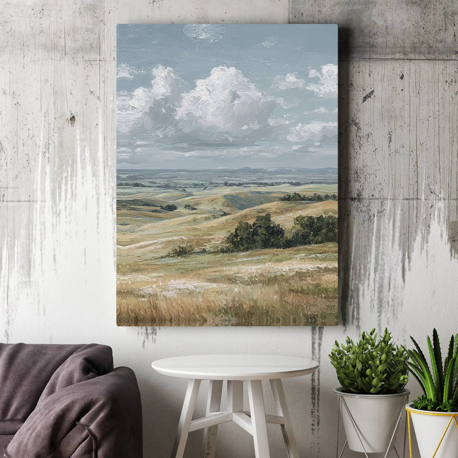 Rolling Hills Canvas Wall Art | Textured Impasto Style Painting Print | Premium Gallery Wrapped Canvas | Farmhouse Living Room Decor Gift