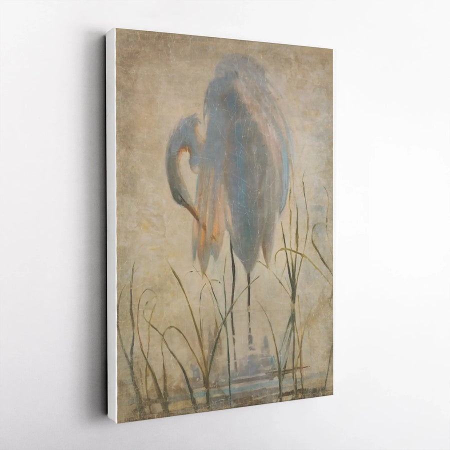 Heron Painting Vertical Canvas | Vintage Coastal Bird Artwork | Premium 1.25" Thick Gallery Wrap | Nature Lover Home Decor Gift