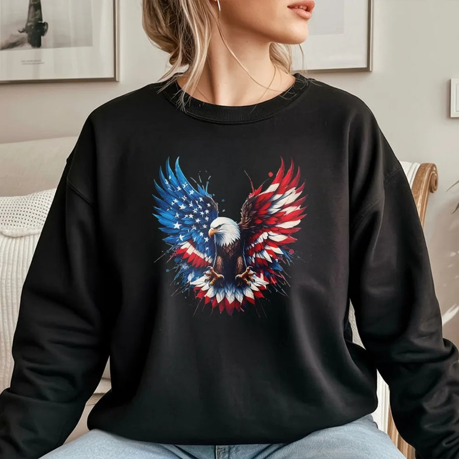 Patriotic Eagle Sweatshirt | American Flag Graphic Pullover | Soft Cotton Blend | Vintage USA Gift for Men & Women