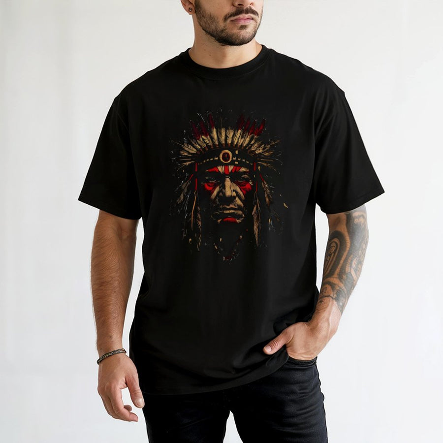 Native American Chief T-Shirt | Tribal Headdress Graphic Print | Premium Soft Cotton Tee | Spiritual Cultural Heritage Gift for Him