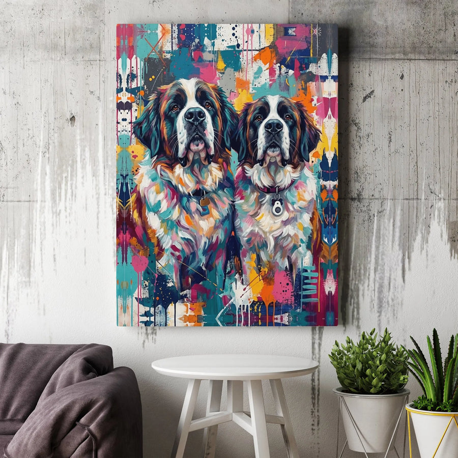 Saint Bernard Canvas Wall Art | Colorful Abstract Dog Portrait | Premium Gallery Wrapped Canvas | Modern Home Decor Gift for Dog Lover