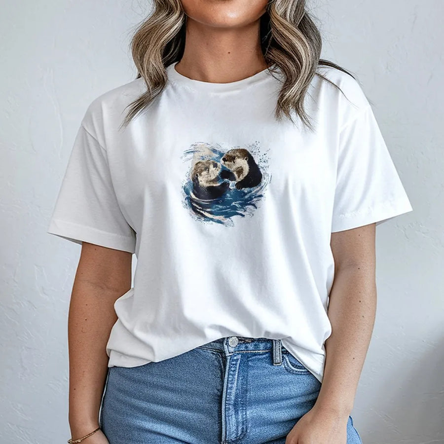 Cute Otter T-Shirt | Sea Otters Holding Hands Graphic Tee | Premium Comfort Colors 100% Cotton | Gift for Animal Lover