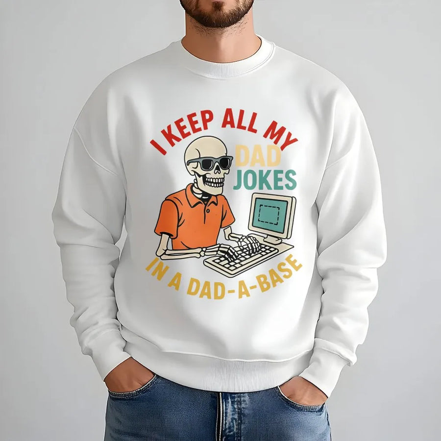 Dad Jokes Sweatshirt | Funny Skeleton Computer Pun Graphic | Premium Cotton Blend Crewneck | Best Gift Idea for Dad, Programmer, or Techie