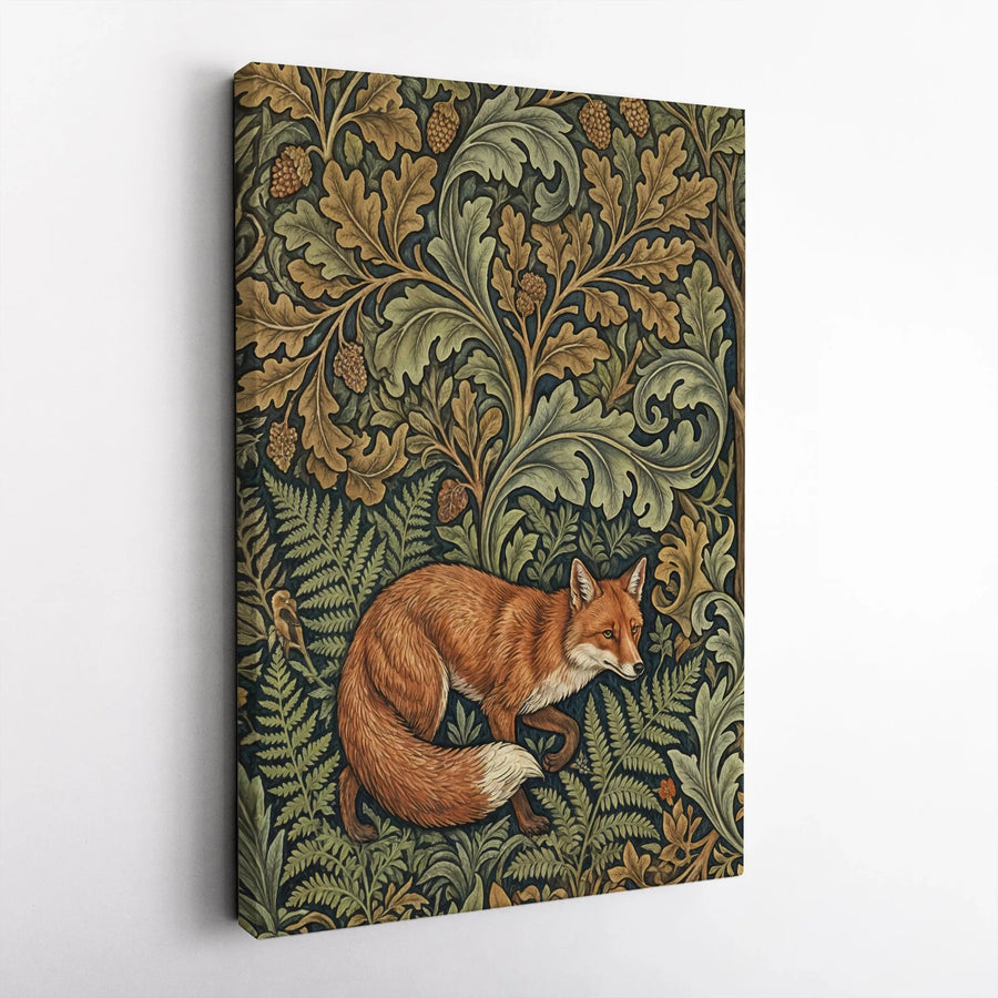 Vintage Fox Canvas Wall Art | William Morris Style Fox and Fern Illustration | Premium Fade-Resistant Canvas | Gift for Nature Lover, Rustic Home Decor