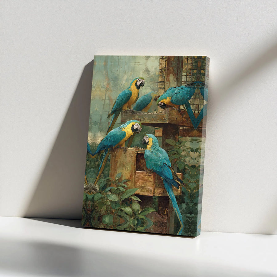 Blue and Gold Macaw Canvas Print | Vintage Parrot Painting Wall Art | Premium Gallery Wrapped Canvas | Tropical Bird Lover Home Decor Gift