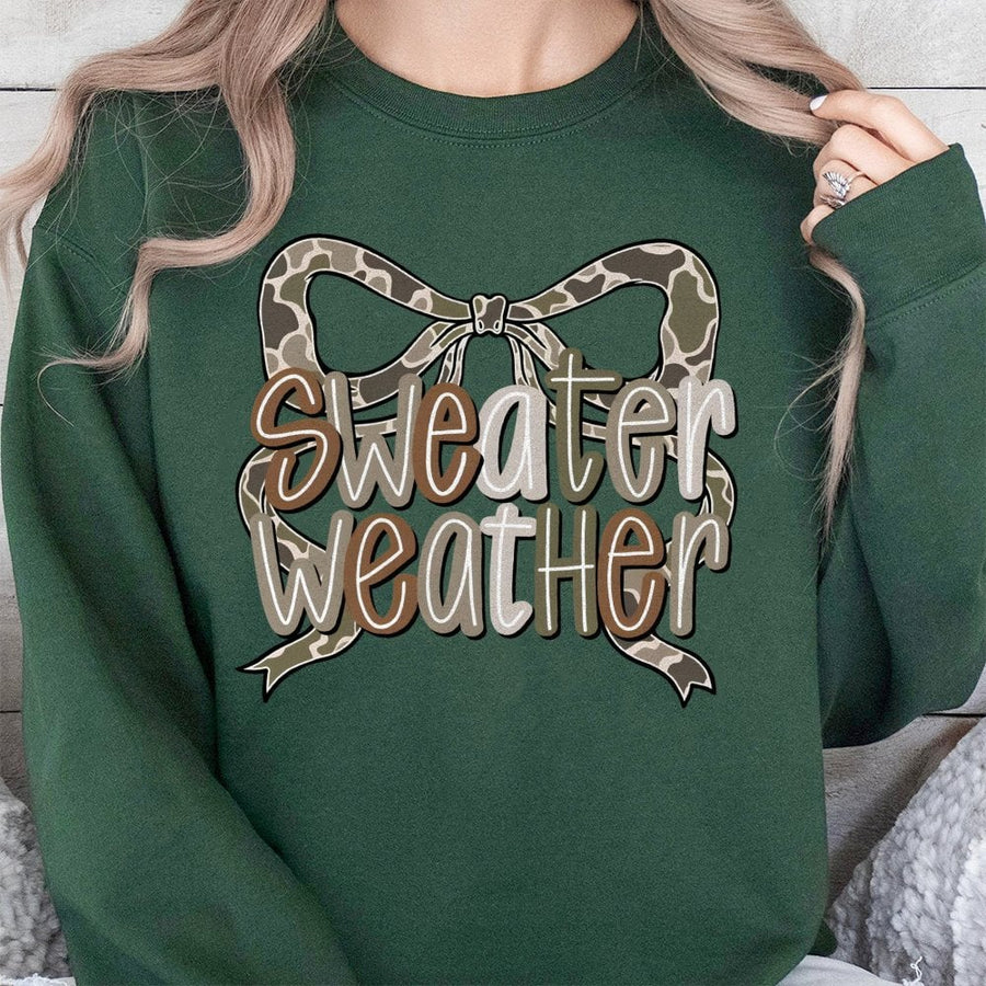 Sweater Weather Sweatshirt | Camo Coquette Bow Graphic Tee | Premium Cotton Blend | Trendy Fall Aesthetic Gift For Her