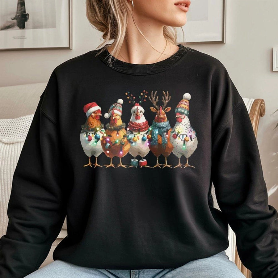 Christmas Chicken Sweatshirt | Funny Farm Animal Holiday Graphic | Soft Cotton Blend Crewneck | Cute Poultry Lover Gift for Her