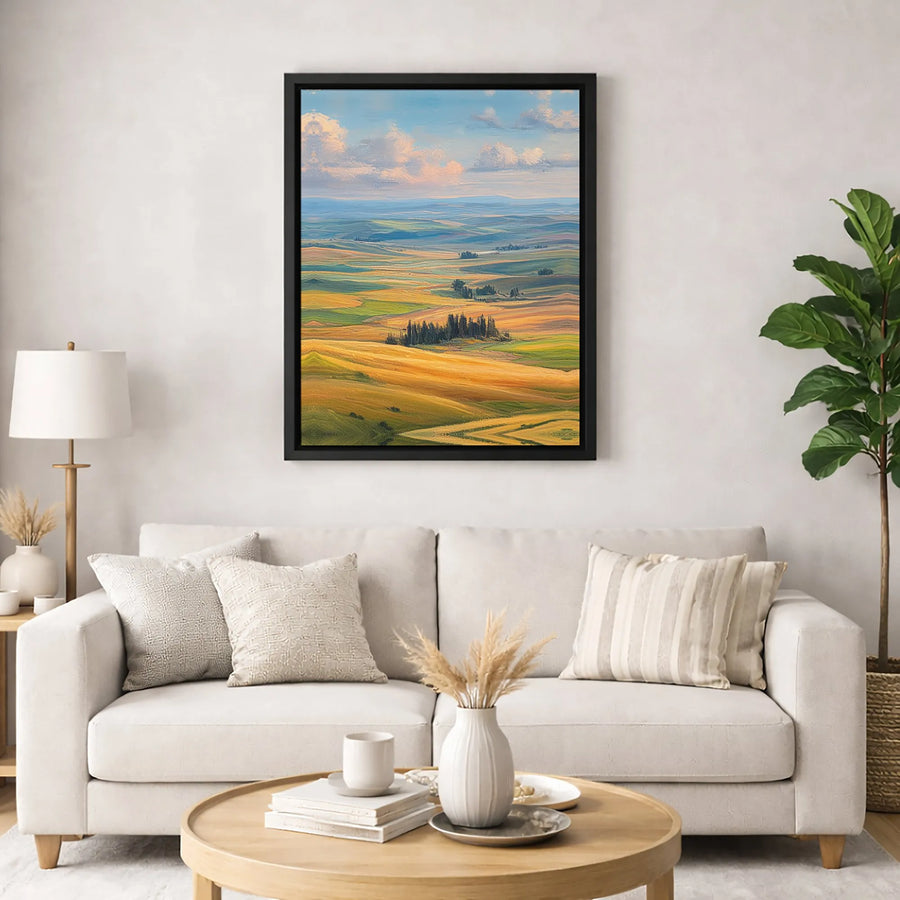 Tuscan Landscape Canvas Print | Rolling Golden Hills & Cypress Trees Wall Art | Premium Fade-Resistant Gallery Wrap | Modern Home Decor Gift