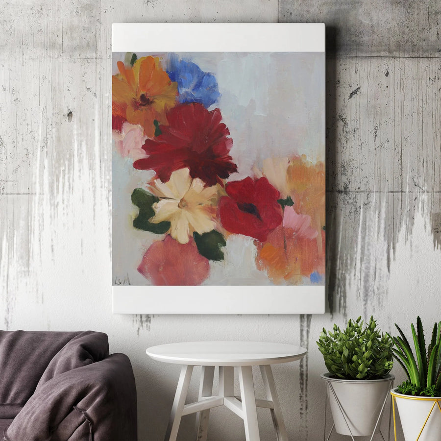 Abstract Floral Canvas Wall Art | Vibrant Painted Wildflower Bouquet | Premium 1.25" Thick Gallery Wrap | Modern Living Room Decor Gift
