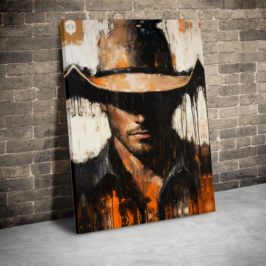 Western Cowboy Wall Art | Abstract Mysterious Man Portrait | Premium 1.25" Gallery Canvas | Rustic Modern Home Decor Gift