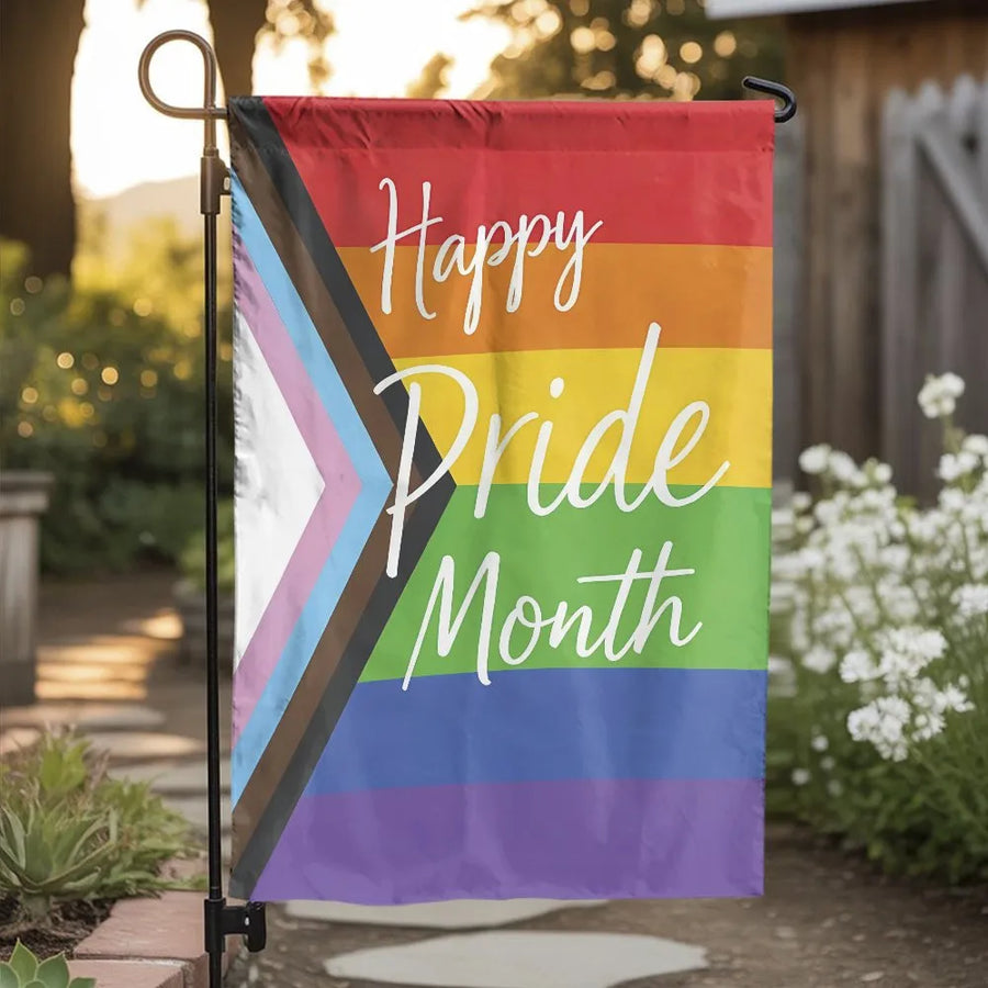 Happy Pride Month Garden Flag | Progress Rainbow Flag Design | Weather Resistant Premium Polyester | LGBTQ+ Yard Decor Gift