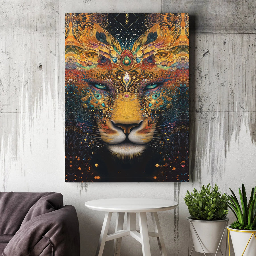 Psychedelic Jaguar Canvas Print | Abstract Big Cat Portrait with Cosmic Details | Premium High-Resolution Frameless Art | Collector's Gift for Spiritual Home Decor