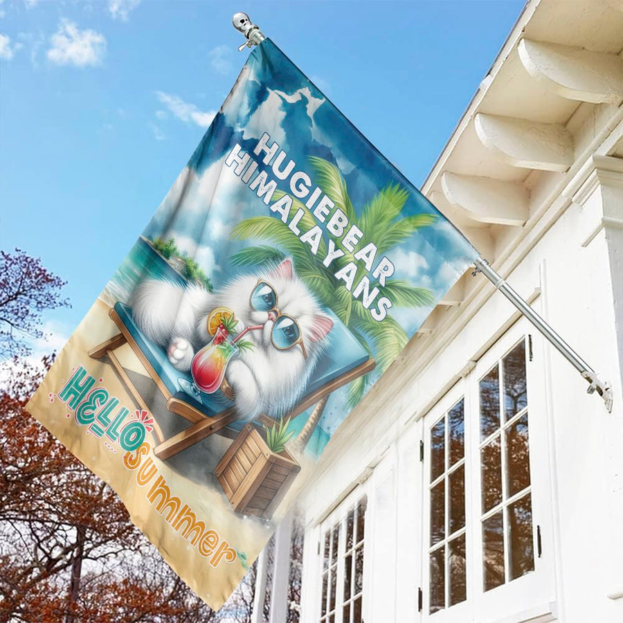 Himalayan Cat Garden Flag | Summer Tropical Beach Decor | UV-Resistant Polyester | Whimsical Pet Lover Gift for Yard and Garden