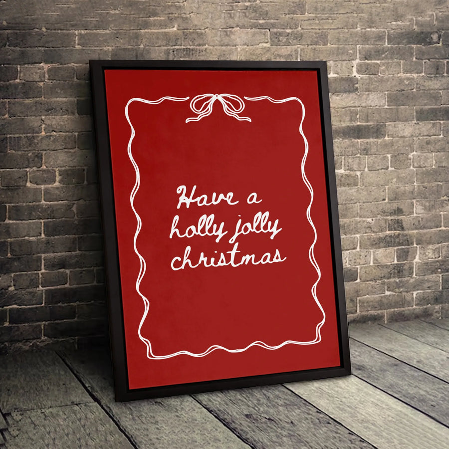 Holly Jolly Christmas Wall Art | Red Cursive Holiday Quote Canvas | Premium Gallery-Wrapped Print | Festive Seasonal Home Decor Gift