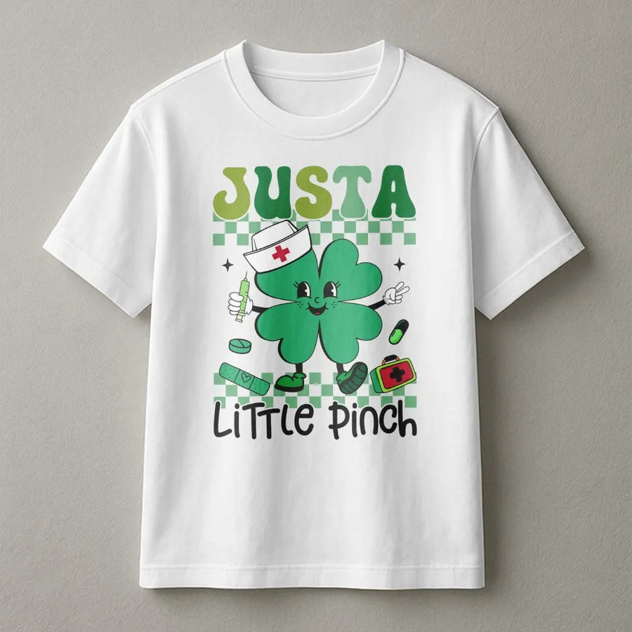 Nurse St. Patrick's Day T-Shirt | Just A Little Pinch Shamrock Design | Soft Premium Cotton | Funny Gift for Nurses, RN, LPN, Nursing Students