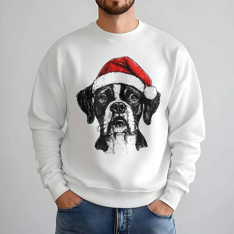 Boxer Dog Christmas Sweatshirt | Cute Festive Santa Hat Graphic | Premium Unisex Pullover | Holiday Gift for Dog Mom and Dad