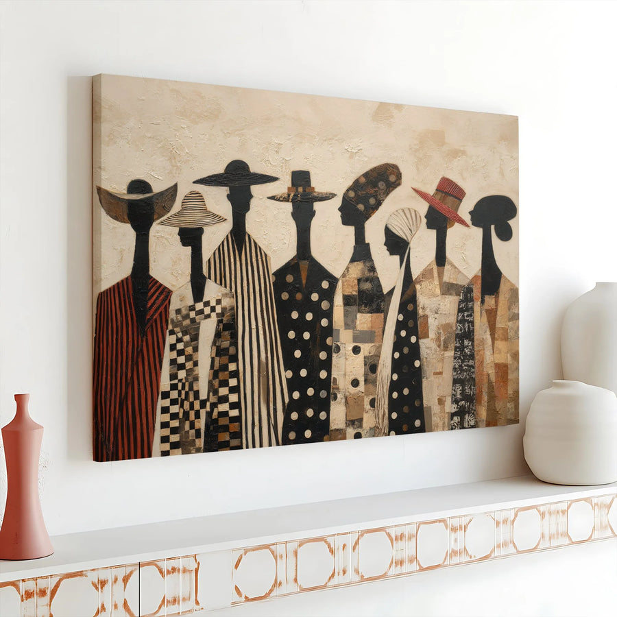 African Art Canvas Wall Art | Modern Abstract Figures Print | Premium Textured Canvas | Boho Living Room Decor Collector's Gift