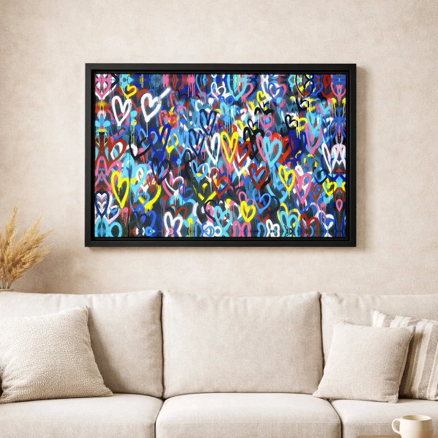 Colorful Graffiti Hearts Canvas Wall Art | Urban Street Style Abstract Print | 1.25-Inch Premium Gallery Wrap | Modern Home Office Decor Gift