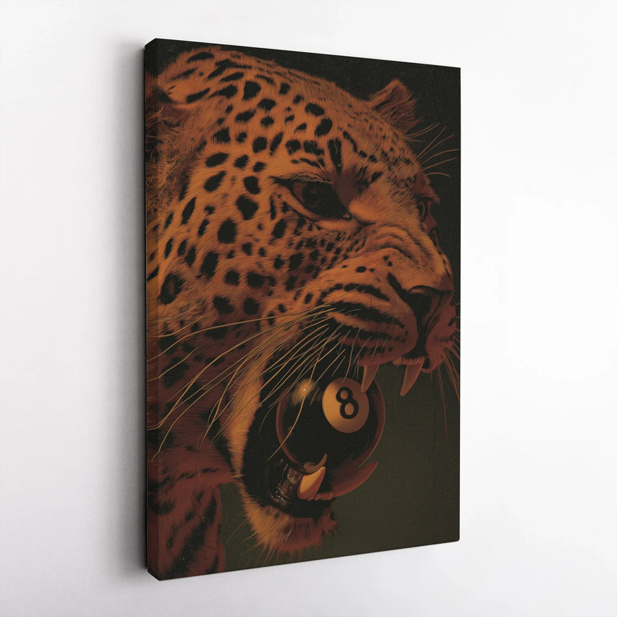 Leopard 8 Ball Vertical Canvas | Fierce Big Cat Billiards Art | Premium High-Resolution Print | Game Room & Man Cave Decor Collector's Gift