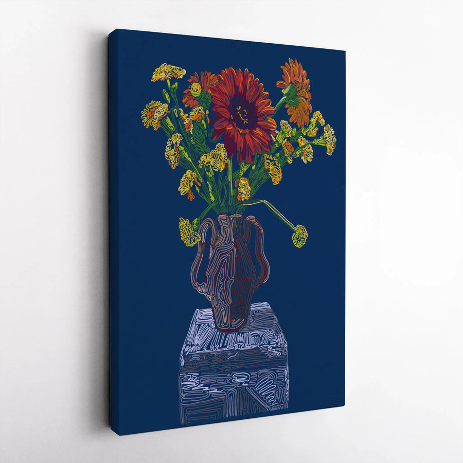 Floral Still Life Canvas Print | Scribble Line Art Flower Bouquet | Premium Gallery Wrapped Wall Decor | Modern Botanical Home Office Gift
