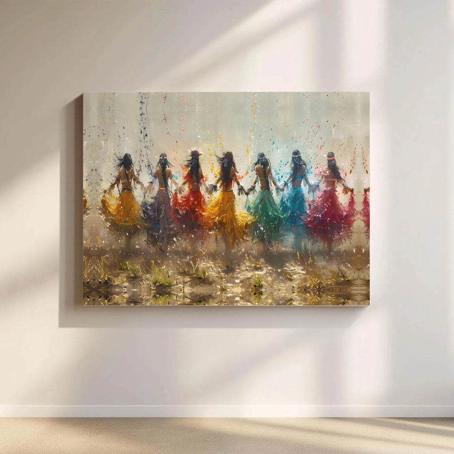 Rainbow Dancers Canvas Wall Art | Abstract Painting of Women in Colorful Dresses | Premium Gallery Wrapped Canvas | Boho Living Room Decor Gift