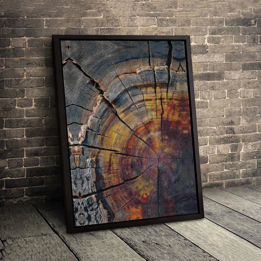 Abstract Tree Ring Canvas Wall Art | Colorful Wood Slice Texture | 1.25 Inch Gallery Wrap | Modern Home Decor for Living Room Office