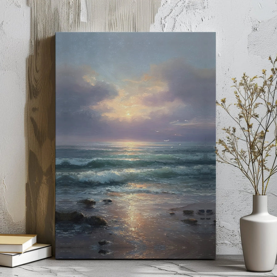 Ocean Sunset Wall Art | Serene Beach Landscape Canvas | Premium Gallery Wrapped Decor | Calm Coastal Gift for Living Room