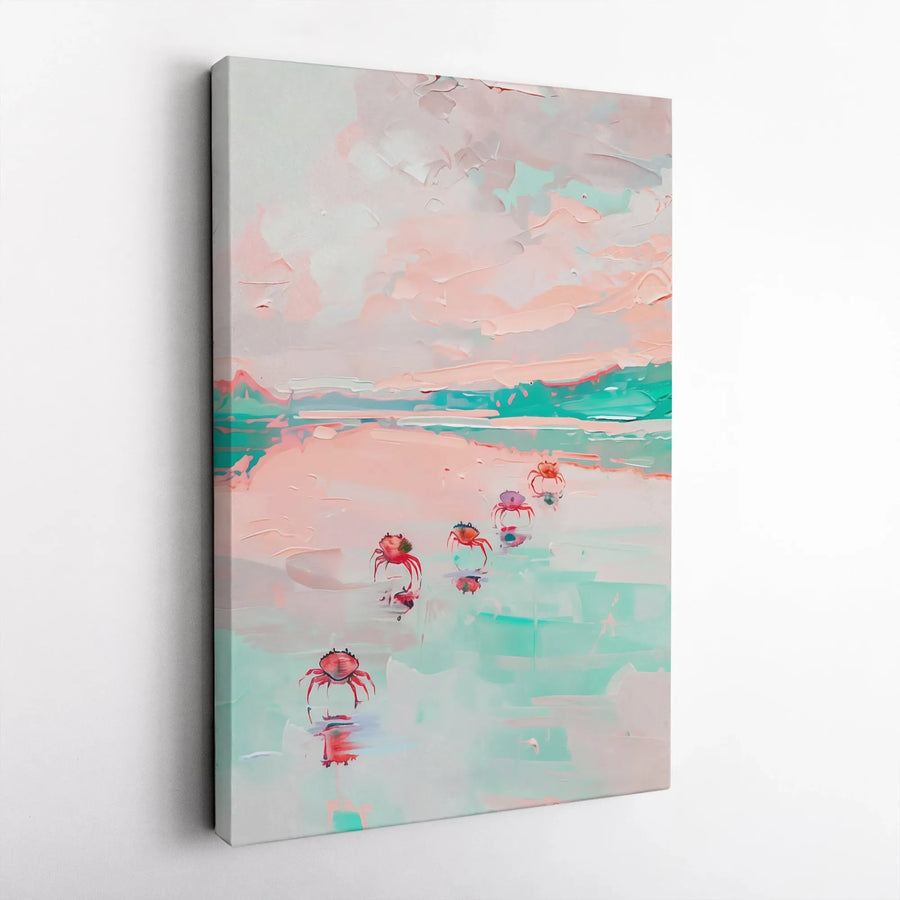 Abstract Crab Wall Art Canvas Print | Pastel Beach Painting with Textured Effect | Premium Gallery Wrapped Canvas | Modern Coastal Home Decor Gift