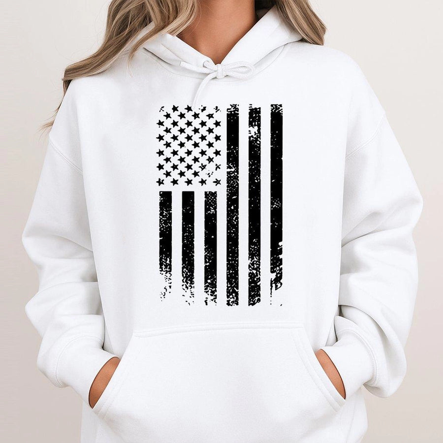 Distressed American Flag Hoodie | Grunge USA Flag Graphic Print | Premium Cotton Blend Streetwear | Patriotic Gift for Men and Women