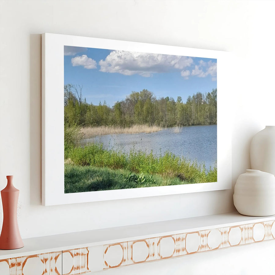 Serene Lakeside Forest Landscape Canvas | Realistic Nature Wall Art | Premium 1.25-Inch Gallery Wrap | Calming Office and Home Decor