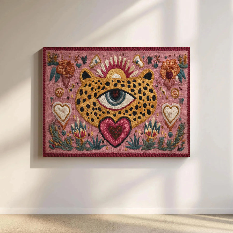 Bohemian Leopard Canvas Art | All-Seeing Eye Sacred Heart Print | Premium Gallery-Wrapped 1.25 Inch Profile | Boho Wall Decor for Home Office